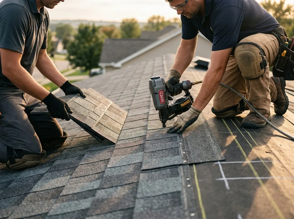 Professional roofer working on a residential roof in Black Diamond